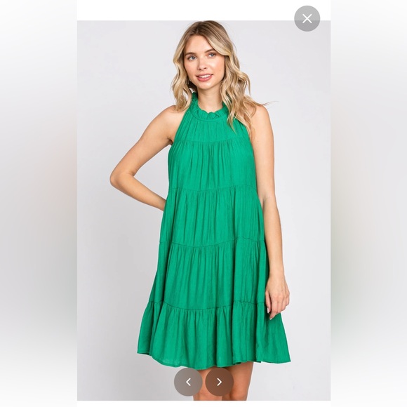 Green Ruffle Mock Neck Tiered Dress - Picture 1 of 9